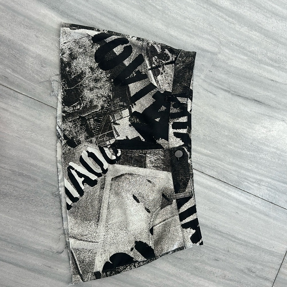 brand new miaou mini newsprint denim skirt